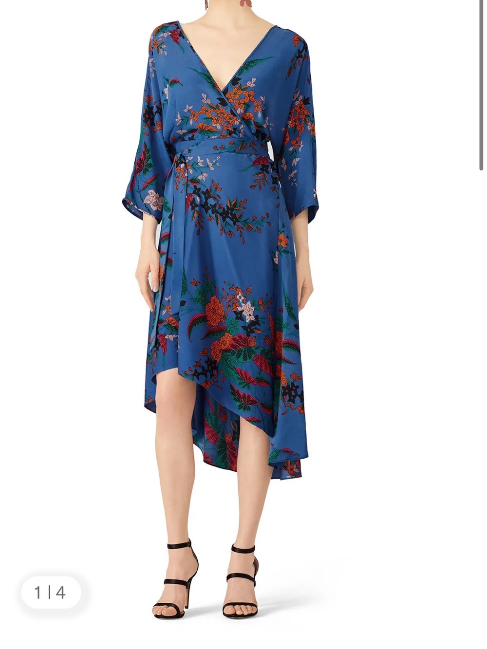 Diane Von Furstenberg Blue Floral Asymmetrical Wrap Dress